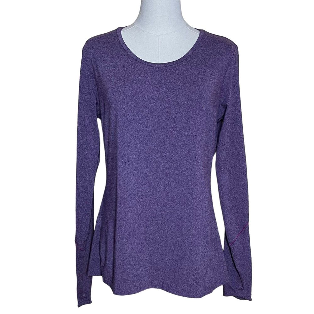 Columbia Omni Wick Long Sleeve Top Women's Size L Purple Scoop Neck Thumholes
